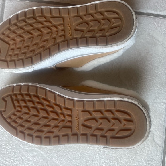Eddie Bauer shoes. Slip on. Light Brown Suede. Fuzzy inside. - Picture 2 of 4